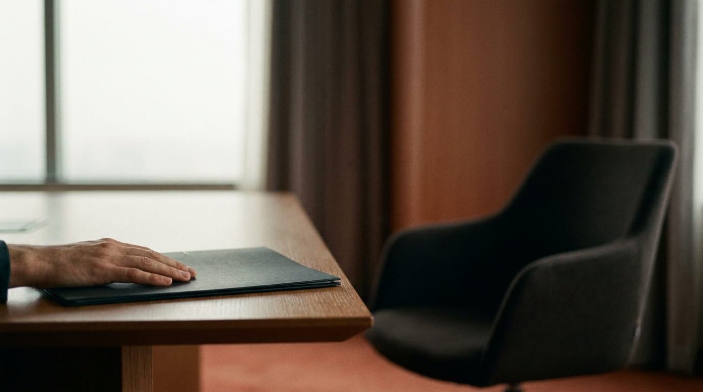 Mesa de negociação imobiliária desequilibrada, vendedor representado e comprador sozinho.